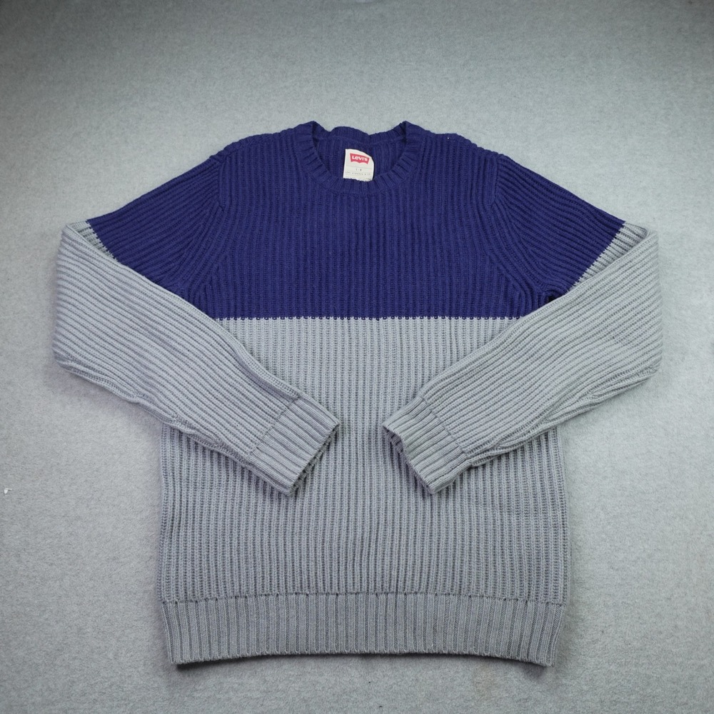 Levi's Sweater Mens Large Blue Gray Colorblock Ribbed Knit Wool Blend